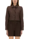 Max Mara Cropped Cotton Jacket Button Detail In Brown