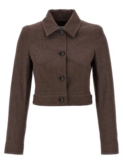 Max Mara Cropped Brown Denim-effect Jacket In Purple