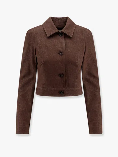 Max Mara Cropped Brown Denim-effect Jacket In Purple
