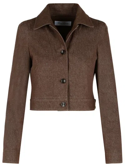 Max Mara Cropped Brown Denim-effect Jacket In Purple