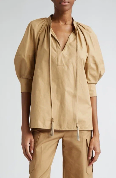 Max Mara Carpi Neck-tie Short-sleeve Shirt In Clay