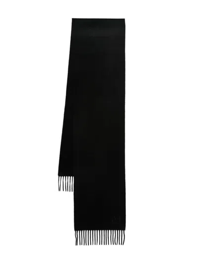 Max Mara Embroidered-logo Cashmere Scarf In Black  