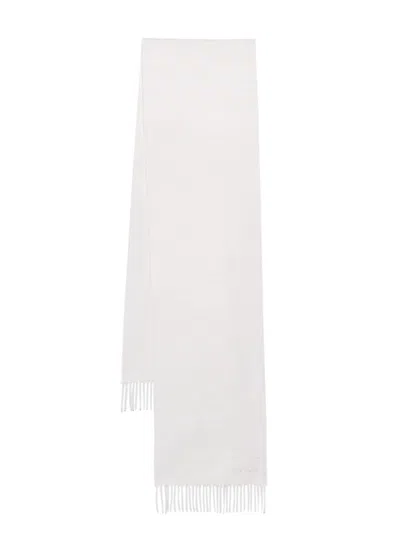 Max Mara Embroidered-logo Cashmere Scarf In White