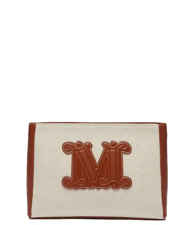 Max Mara Cascia Logo Embossed Clutch Bag In Brown