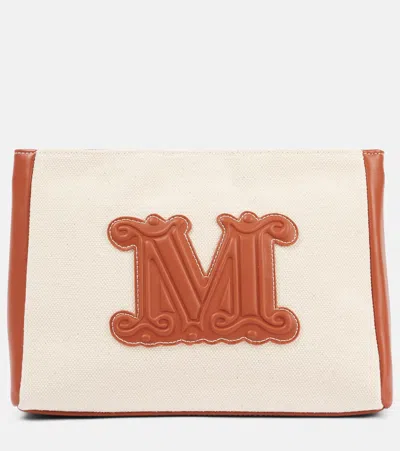 Max Mara Casciabeach Small Canvas Clutch In Neutrals