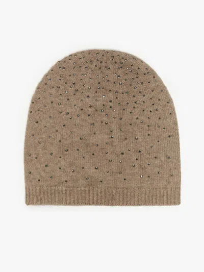 Max Mara Cashmere And Rhinestone Beanie In Beige