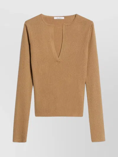 Max Mara Cashmere And Silk Jumper With V Motif In Brown
