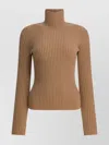 Max Mara Wool And Cashmere Turtleneck Sweater Knitwear Beige In Brown