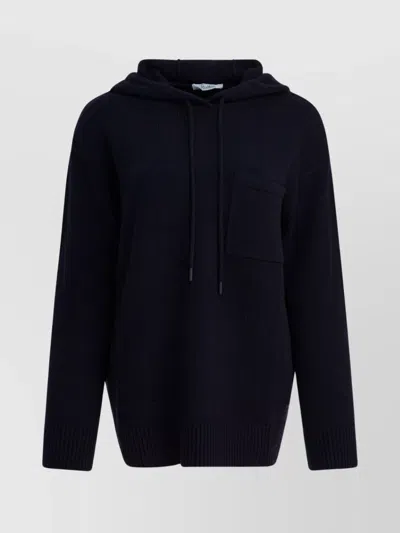 Max Mara Cashmere And Wool Hooded Knit Sweater In Blue