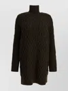 Max Mara Cashmere And Wool Turtleneck Cable Knit Dress In Brown