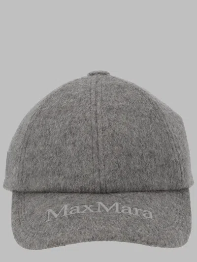 Max Mara Cashmere Baseball Hat With Logo In Grey
