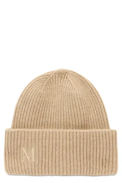 Max Mara Cashmere Beanie With Rolled Cuff In Neutral