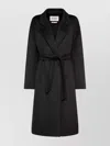 Max Mara Black Belted Long Coat With Notched Collar And Smooth Finish