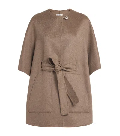 Max Mara Cashmere Belted Cape In Brown