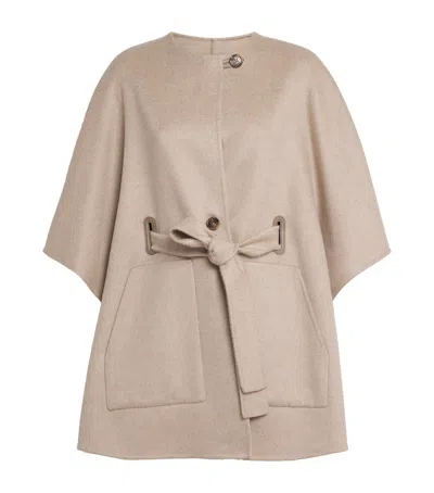 Max Mara Cashmere Belted Cape In Neutral