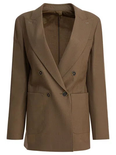 Max Mara Double Breasted Jacket Buttoned Cuffs Pockets In Brown