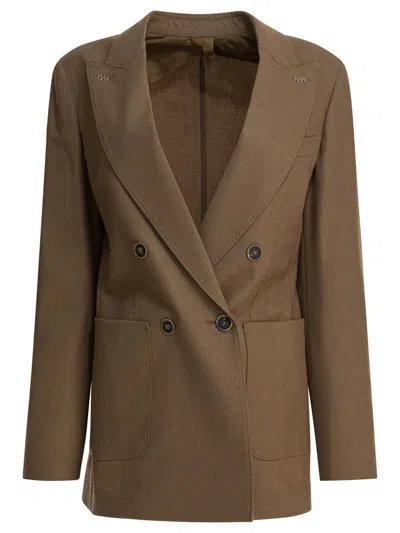 Max Mara Double Breasted Jacket Buttoned Cuffs Pockets In Brown