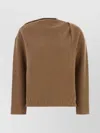 Max Mara Cashmere Blend Oxa Sweatshirt With Asymmetric Neckline In Brown