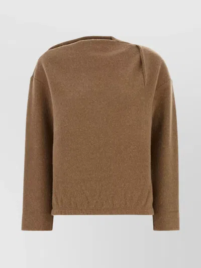 Max Mara Cashmere Blend Oxa Sweatshirt With Asymmetric Neckline In Brown
