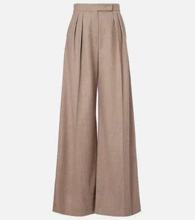 Max Mara Cashmere-blend Wide-leg Pants In Brown