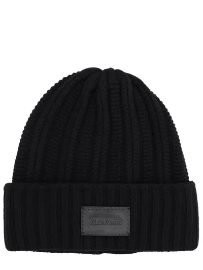 Max Mara Cashmere Cap With Logo For Women In Black