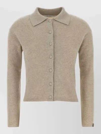 Max Mara Cashmere Cardigan Collared Long Sleeves Ribbed In Neutral