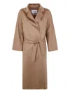Max Mara Waist Belted Long Sleeve Coat Lapels Pockets In Brown