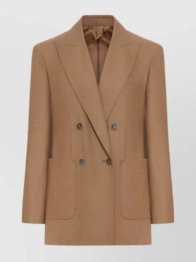 Max Mara Cashmere Double-breasted Jacket Featuring Pockets In Brown