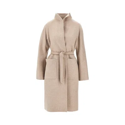 Max Mara Cashmere Drap Midi Coat In Sand