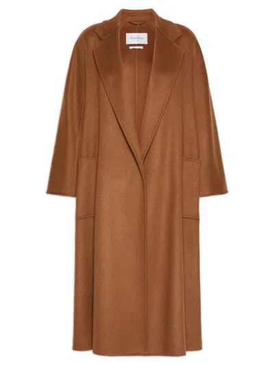 Max Mara Cashmere Embellished Pick-stitch Lapel Coat With Belt In Marrone