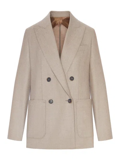 Max Mara Cashmere Foulé Blazer In Brown