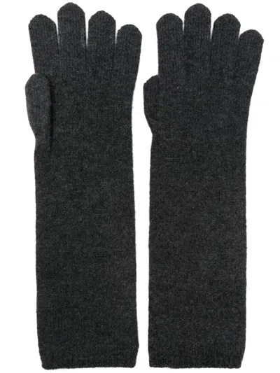 Max Mara Cashmere Knit Long Ribbed Gloves In Grey