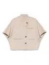 Max Mara Stand Collar Long Cropped Cape In Neutral
