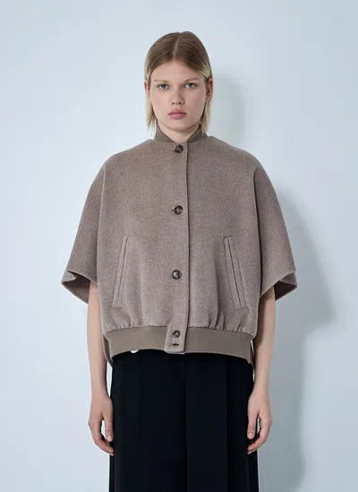 Max Mara Cashmere Logo Motif Poncho In Gray