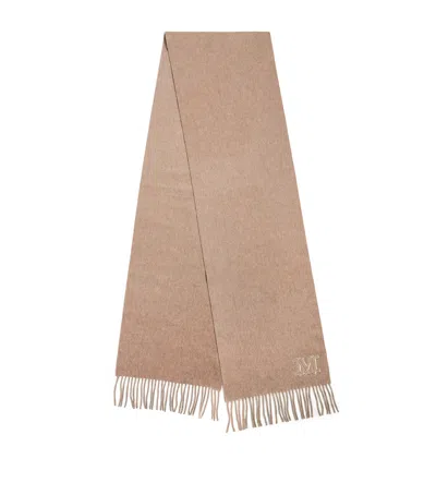 Max Mara Cashmere Logo Scarf In Beige