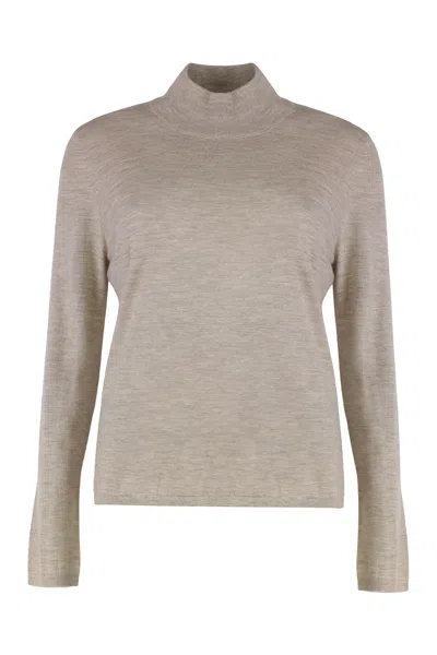 Max Mara Cashmere Long Sleeve High Collar Sweater In Brown