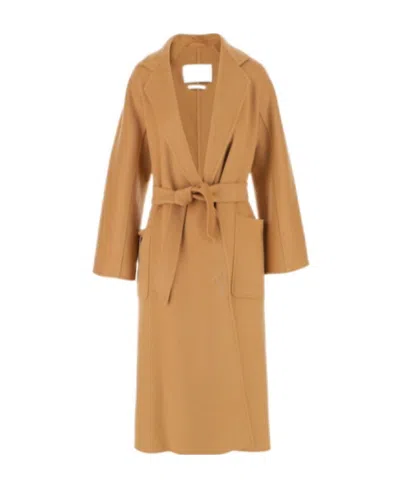 Max Mara Cashmere Long-sleeved Lapel Coat In Brown