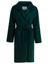 Max Mara Midi Coat With Belted Waist And Pockets In Green