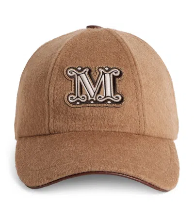 Max Mara Cashmere Monogram Baseball Cap In Brown