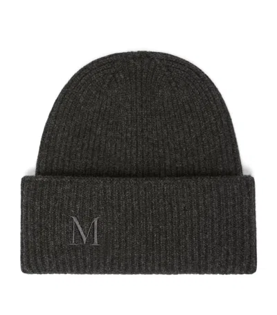 Max Mara Cashmere Monogram Beanie In Grey