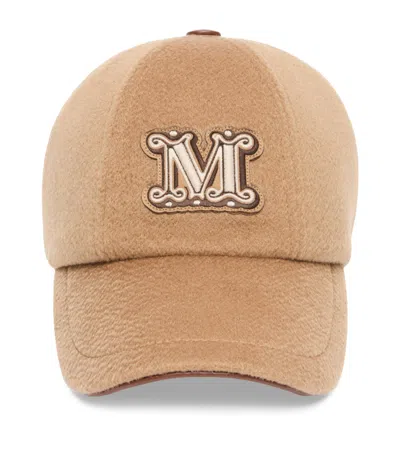 Max Mara Cashmere Monogram Cap In Beige