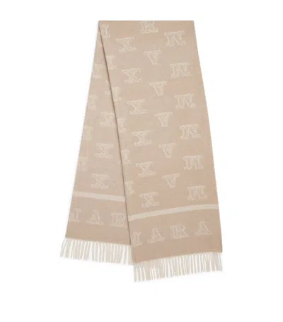 Max Mara Cashmere Monogram Scarf In Beige