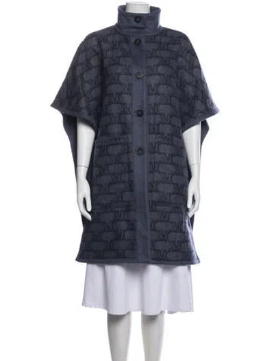 Pre-owned Max Mara Cashmere Patterned Poncho In Blue