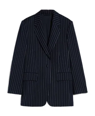 Max Mara Cashmere Pinstripe Casual Jacket In Blue