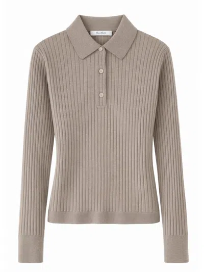 Max Mara Cashmere Polo Shirt In Silk-cashmere Blend For Women In Brown