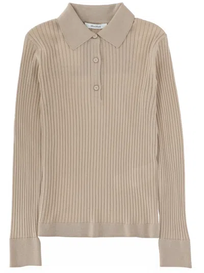 Max Mara Cashmere Polo Shirt In Silk-cashmere Blend For Women In Brown