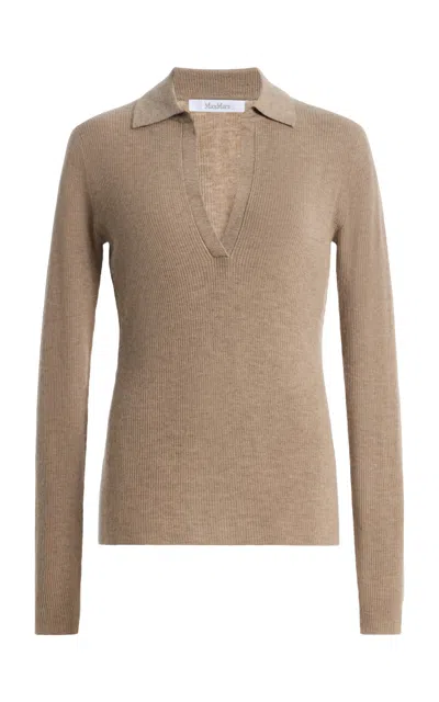 Max Mara Cashmere Rib-knit Polo Sweater In Tan