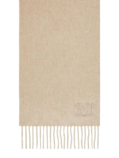 Max Mara Beige Embroidered Logo Scarf In Neutral