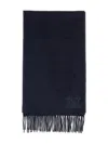 Max Mara Rectangular Cashmere Scarf Fringed Edge In Blue