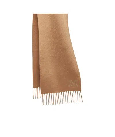 Max Mara Logo Embroidered Fringed Edge Scarf In Brown